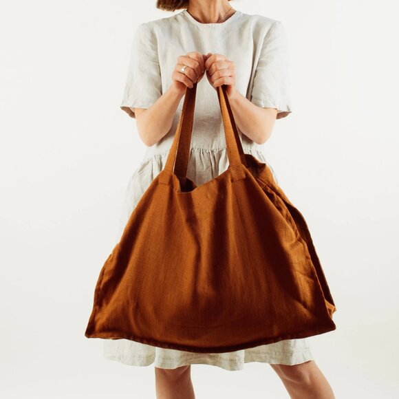 Free People Rust / Brown red large linen tote bag - Picture 1 of 4